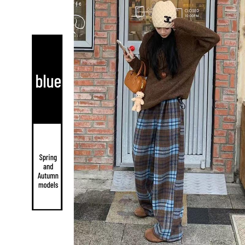 

2025 New Style Warm Plaid Maternity Pants - Loose, Straight Leg, Velvet, Woolen, Wide Leg for Autumn/Winter 2XL