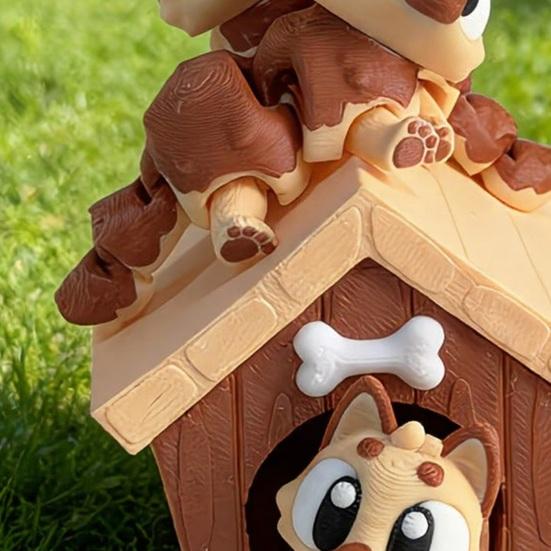 3D Printed Dog House Figurine Movable Joints Mini Puppy Figure Statue Stress Relief Fidget Toy Home Office Desktop Decoration