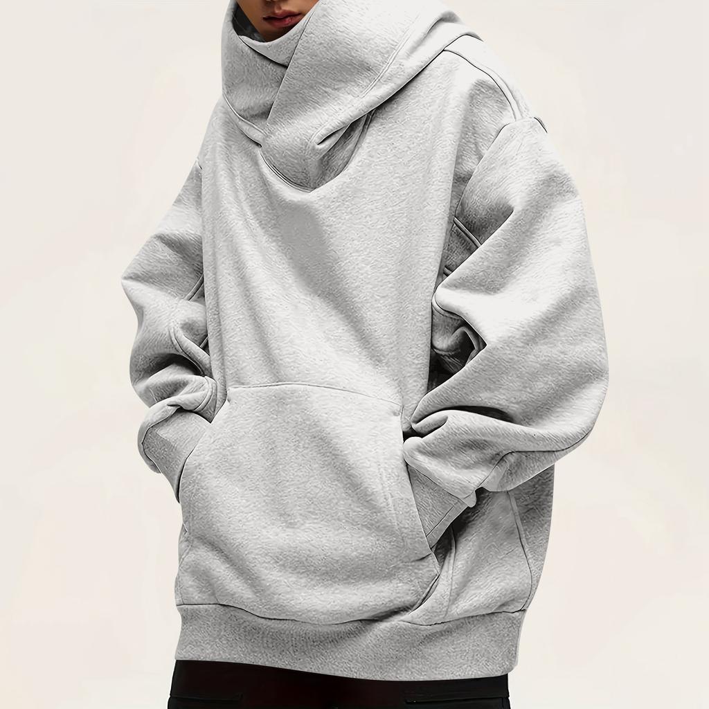 Men's Fashion Solid Color Long Sleeved Hooded Pullover With Pockets Casual Sweatshirt Top