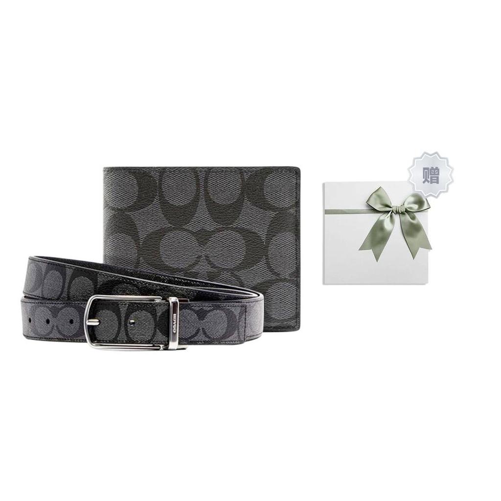 COACH Men 3 IN 1 Wallet Charcoal / Black (Unisex) Wallets 74993 CQBK