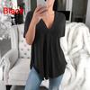 Summer Sexy Women Fashion Casual Loose Tops Casual T-Shirt Summer V-Neck Solid Color Plus Size Short Sleeve Blouse
