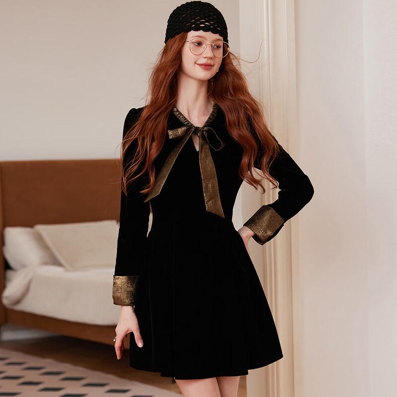 

Элегантное контрастное платье А-силуэта с бантом Bailuyu L