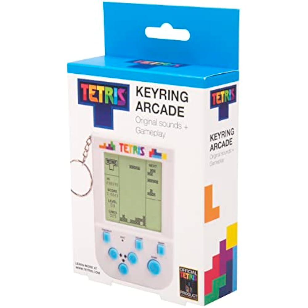 Tetris Key Ring Handheld Arcade Game - Retro mini portable handheld Tetris game with 15 levels of...