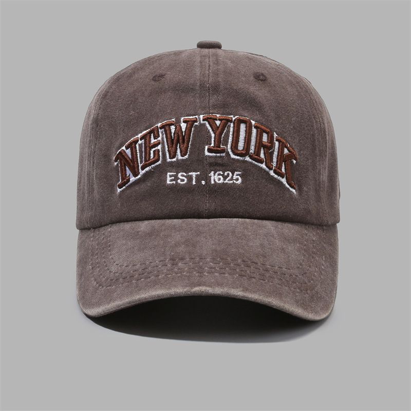 

Embroidered Letters New York Baseball Caps Women Spring Fall Wash Vintage Shade коричневий