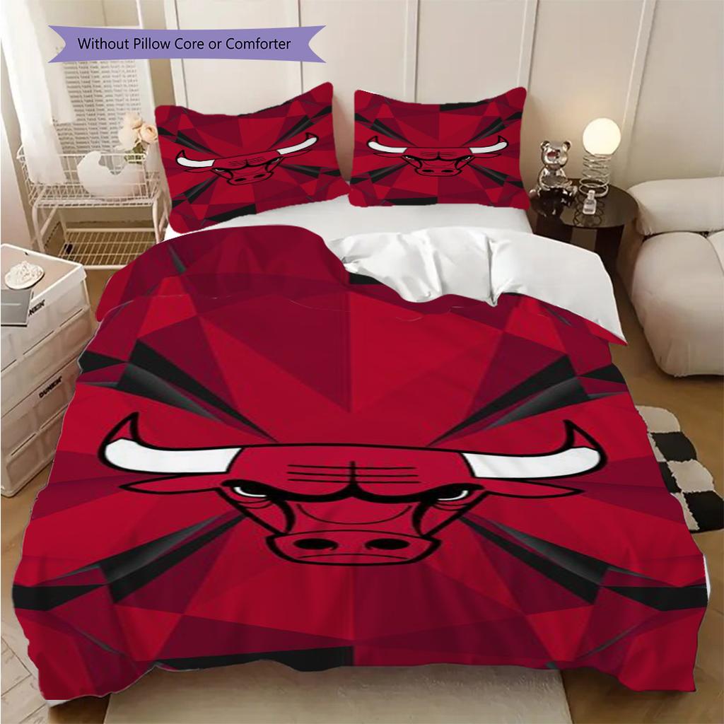 Chicago Bulls Logo Bedding(1 * Duvet Cover + 2 * Pillowcase, Without Core) Christmas Birthday Gift Duvet Cover and Pillowcase Soft and Comfortable