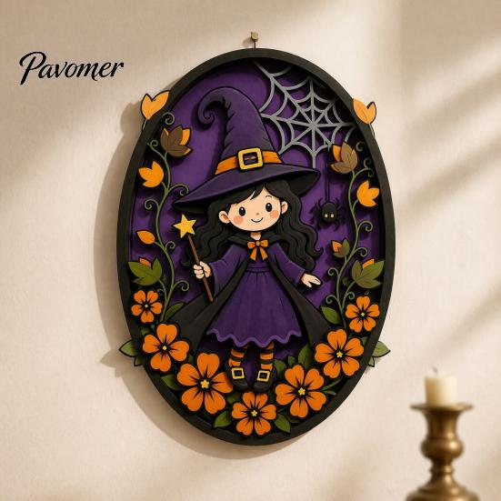 Festive Halloween Wall Accents Oval Sign, Layered Wooden Decor Cute Ghost Bat Spooky Home Decorations Pumpkin Witch Designs, Art Decoration