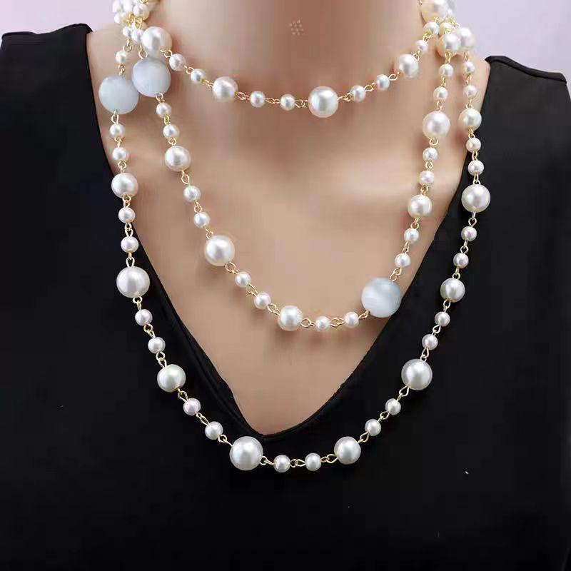 Colier cu perle multistrat pentru femei: Lanț de pulover elegant de toamnă/iarnă