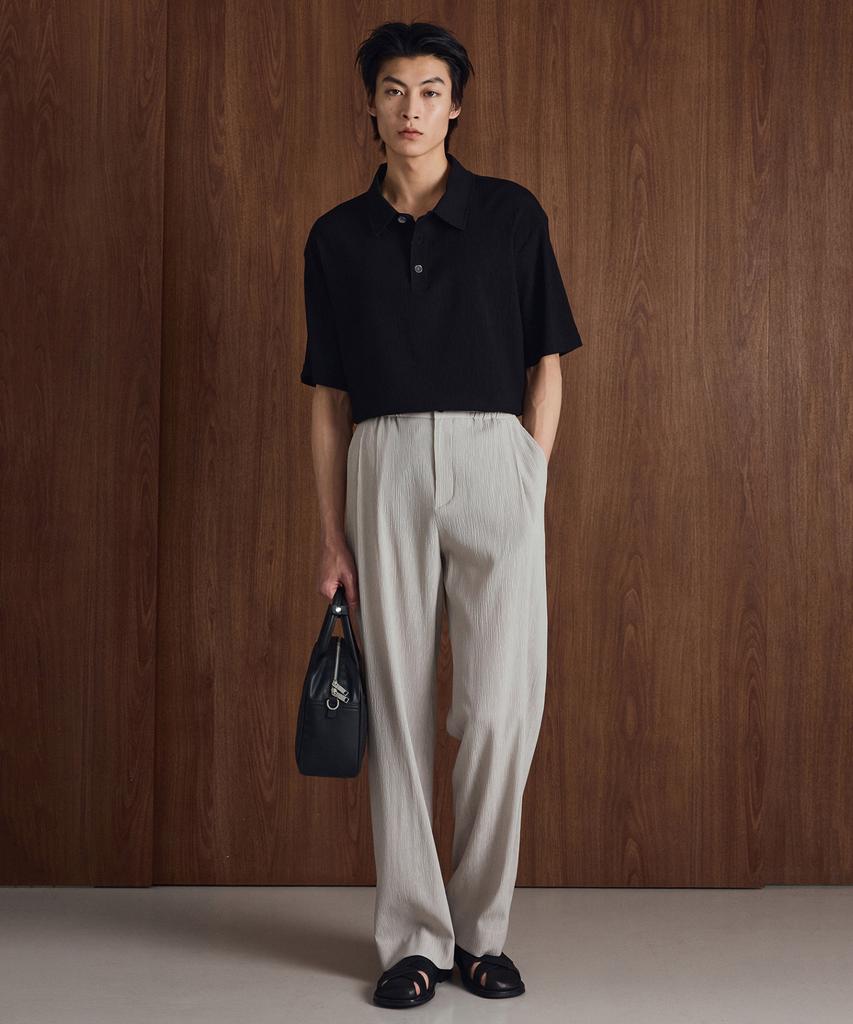 Tienjiti Kinoshita Seersucker Semi-Wide Pants (Light Beige) Tnpa6E205I2