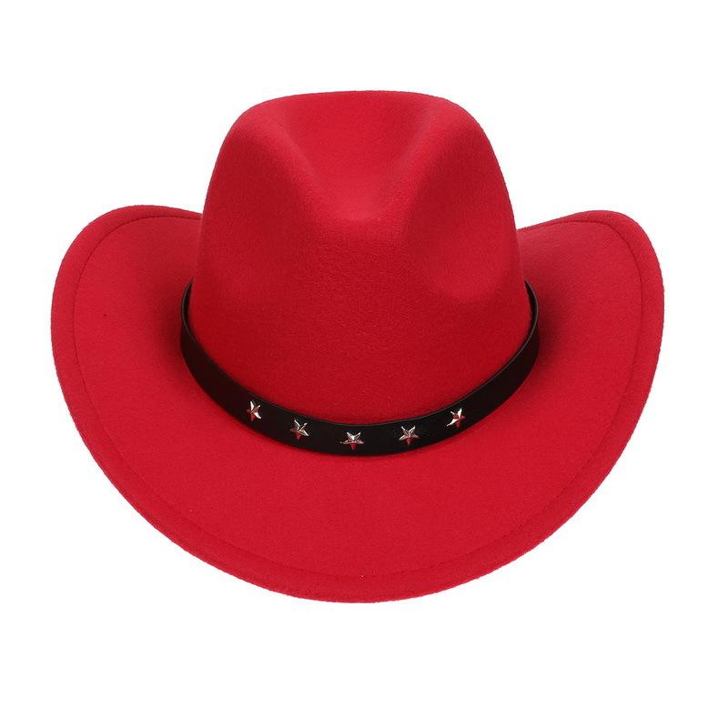 Western Cowboy Top Hat Spring And Autumn New Jazz Hat Big Brim Pentagram Belt Accessories Felt Hat Men And Women