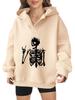 2025 new European and American Halloween women's hooded sweater front and rear pattern winter fleece loose casual