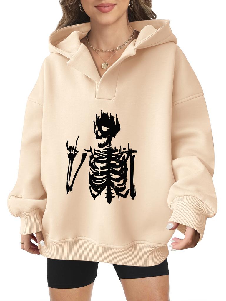2025 new European and American Halloween women's hooded sweater front and rear pattern winter fleece loose casual