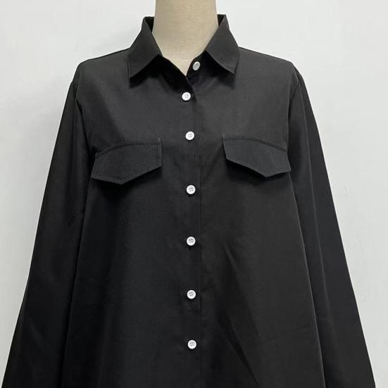2 Pcs/Set Women Shirt Shorts Set Solid Color Long Sleeves Lapel Blouse