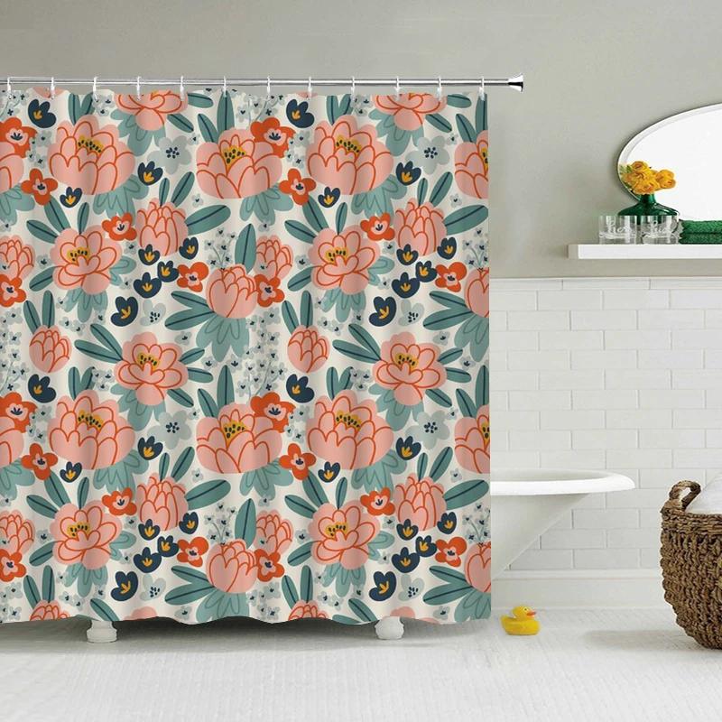 3D Shower Curtains Flowers Bathroom Curtain With Hooks Waterproof Print 180X240Cm Polyester Cloth Bathroom Decoration Screen