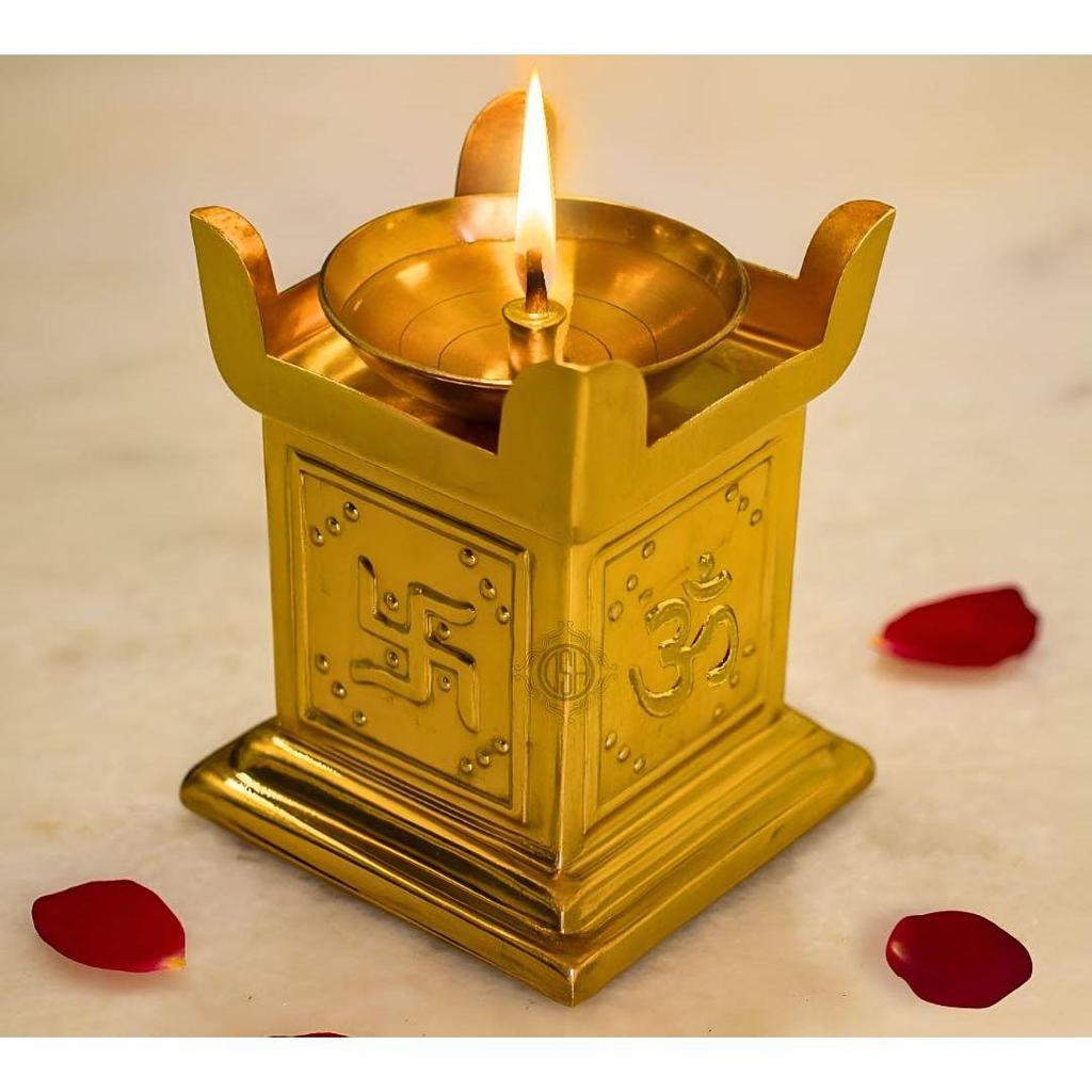 DSH Brass Diya for Puja Pure Tulsi Deepak Oil Lamp for Diwali, Pooja Room