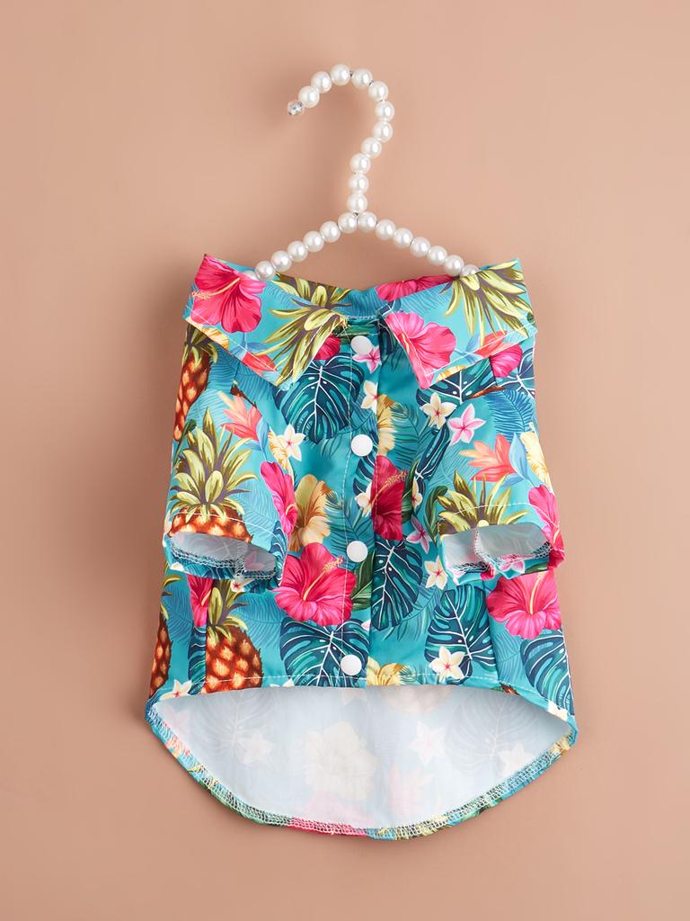 Dog Cloth for Small Dogs Coconut Tree Printed Costume Puppy with  Doggie Plaid Pet Clothes Soft Apparel Attire Hawaii Style