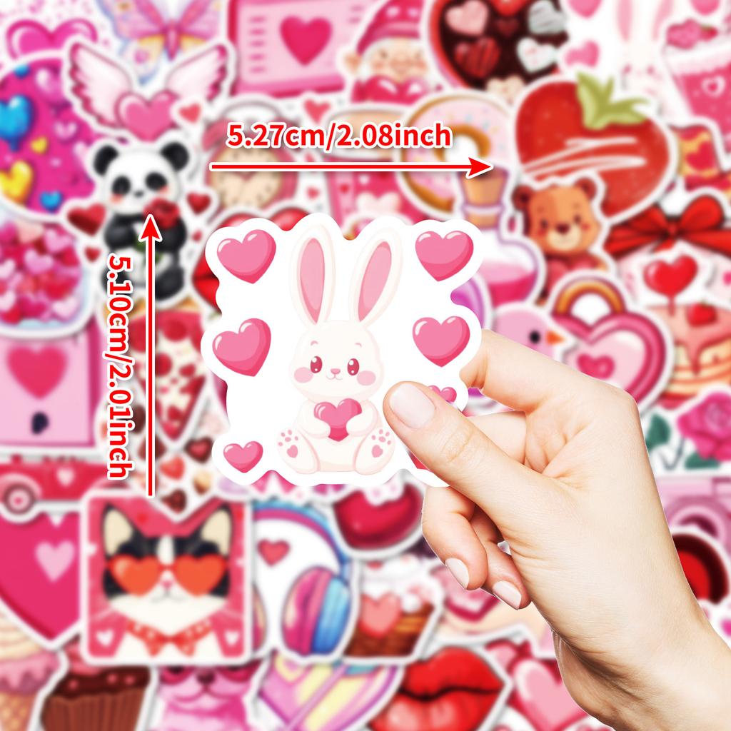 50 PCS Kawaii Valentine Stickers - Cute Animal Decals for Phone Case, Cup, DIY Gifts