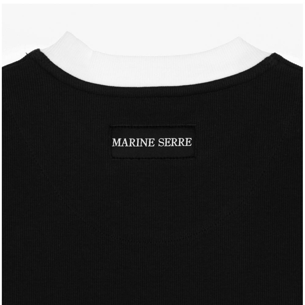 Marincer Mtt088a Cjer0011 Bk99 Moon Logo Embroidered Contrast Mens Short Sleeve Tee