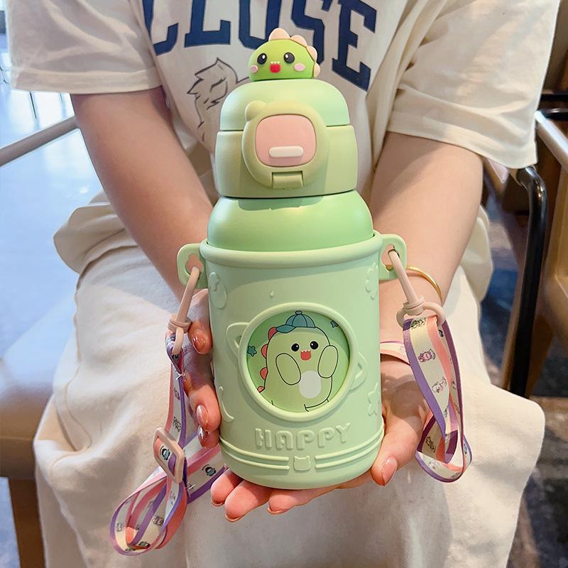 

Doll Kids Thermos Cup: Stainless Steel, Food-Grade, Cute Cartoon Design, Double Straw, Water Cup 500ml Single Cup