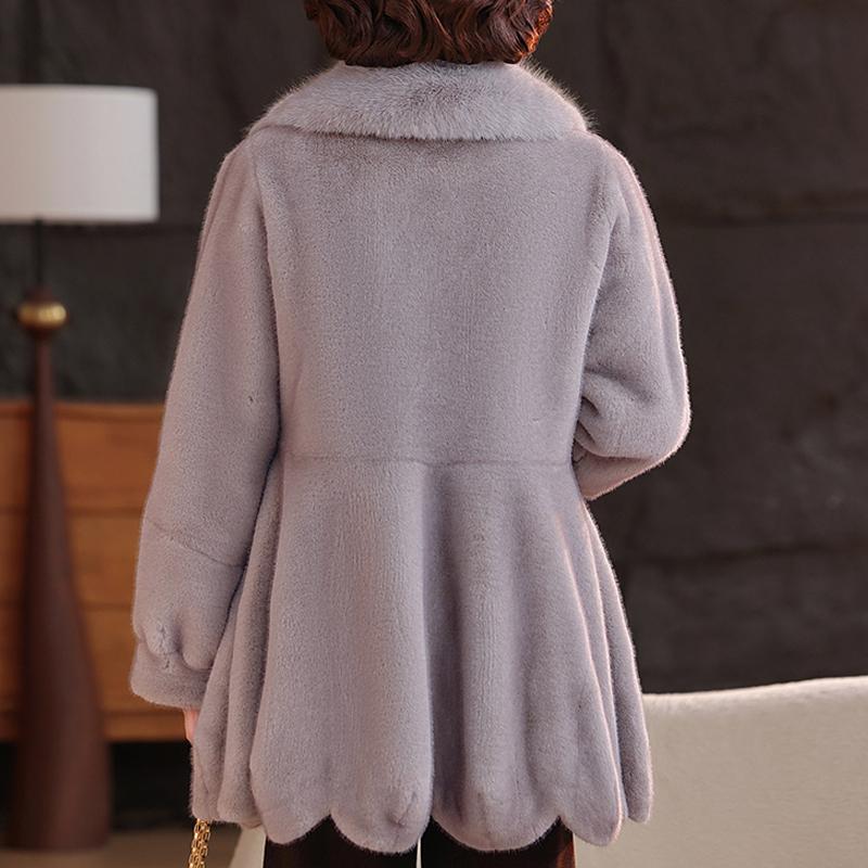 Luxurious Winter Faux Fur Coat for Women Thick Warm Outerwears Elegant Middle-aged Woman Fur Jacket