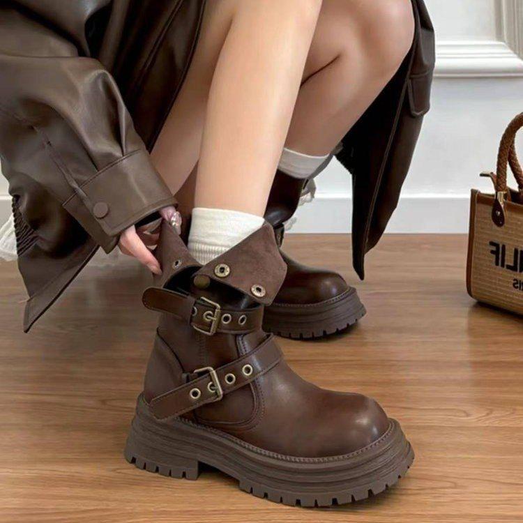 Thick-soled New Summer and Autumn Xinjiang Travel Medium Tube Brown Short Boots Martin Boots Women's Boots Western Niche 2025 Retro