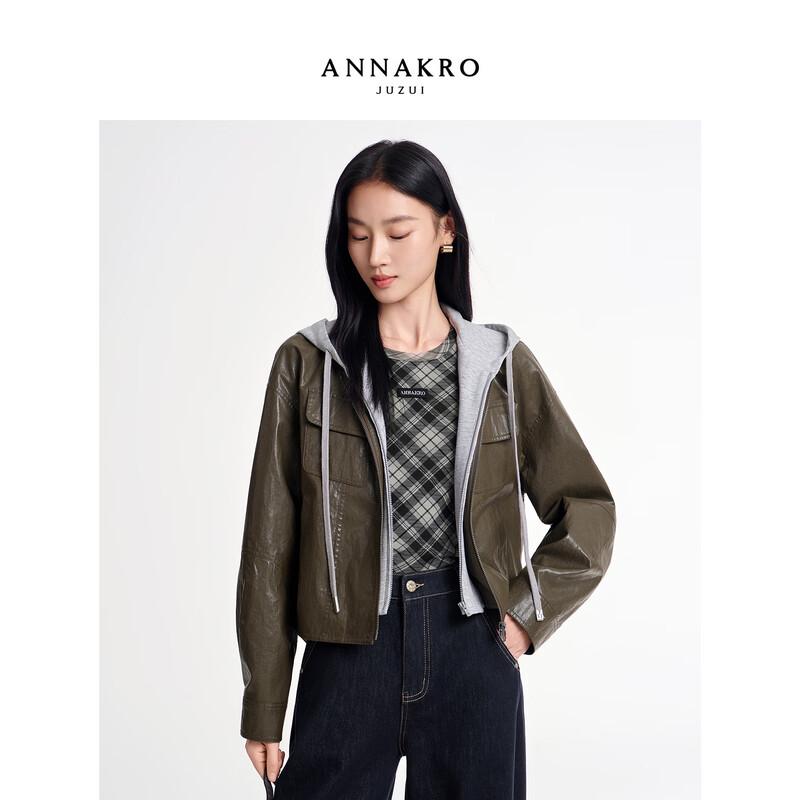 

ANNAKOU Women s Faux Leather Hooded Biker Jacket S
