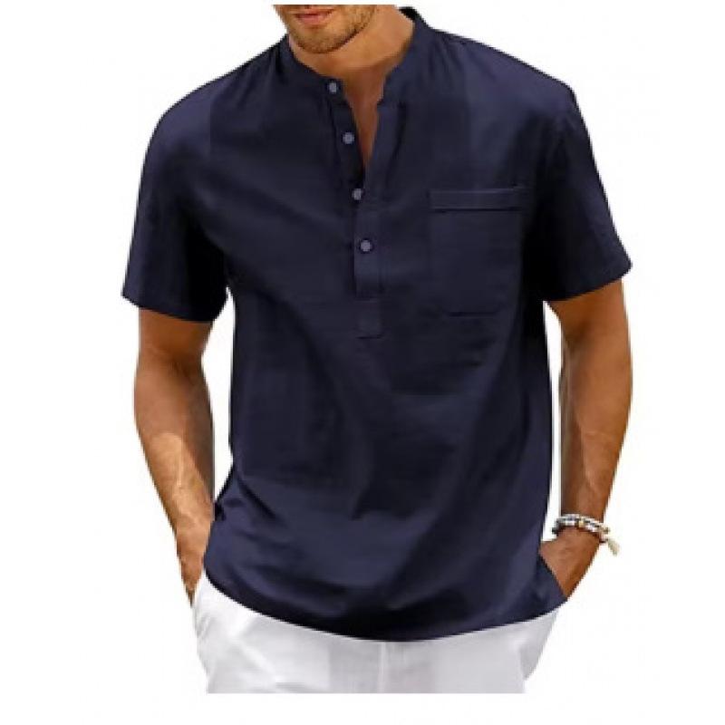 Summer new men s casual solid color short-sleeved casual shirt men s loose S