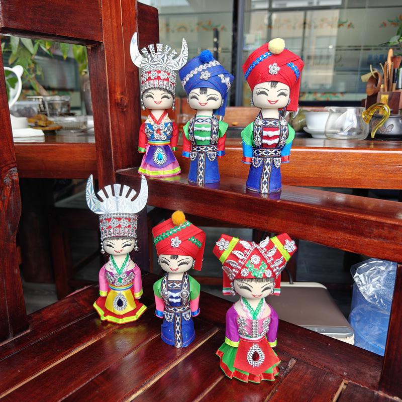 Miao Ethnic Handcrafted Wooden Cartoon Doll Set
