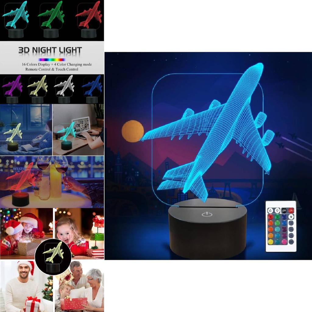 Airplane Usb Night Lamp With Remote Control And Multicolor Lighting For Kids Room