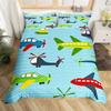 Aircraft Queen Duvet Cover Set Cartoon Airplane Bedding Set Polyester Clouds Stars Moon Print Comforter Cover For Kids Boys Room
