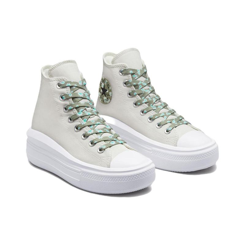 Converse Chuck Taylor All Star Move Platform Simple Solid Colour Abrasion Resistant High Top Canvas Shoes Women's Grey Green
