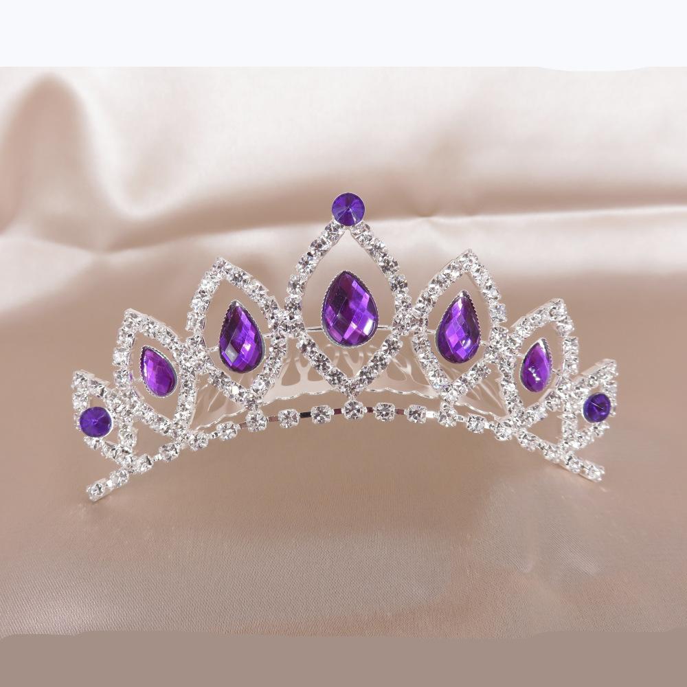 Kids Show Purple Tiaras And Crowns With Comb Diadem Women Queen Party Prom Bridal Wedding Hair Accessories Head Crown Jewelry