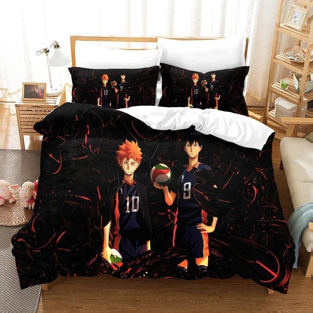 Anime Haikyuu - Housse de couette Taie d'oreiller Ensemble de literie Enfants Garçon Fille Décoration de chambre à coucher Ensemble 2/3 pièces Simple/Double/Queen Grande Taille 100x135cm (2pcs)