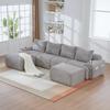 Modular Corduroy Sofa for 4 People (with 2 Stools), Freely Combinable, Including Drink Holder and Storage Pocket, Ideal for Living Room. Light Gray