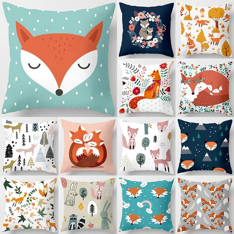 Cartoon Fox Animal Car Pillowcase Living Room Polyester Cushion Cover Sofa Decoration