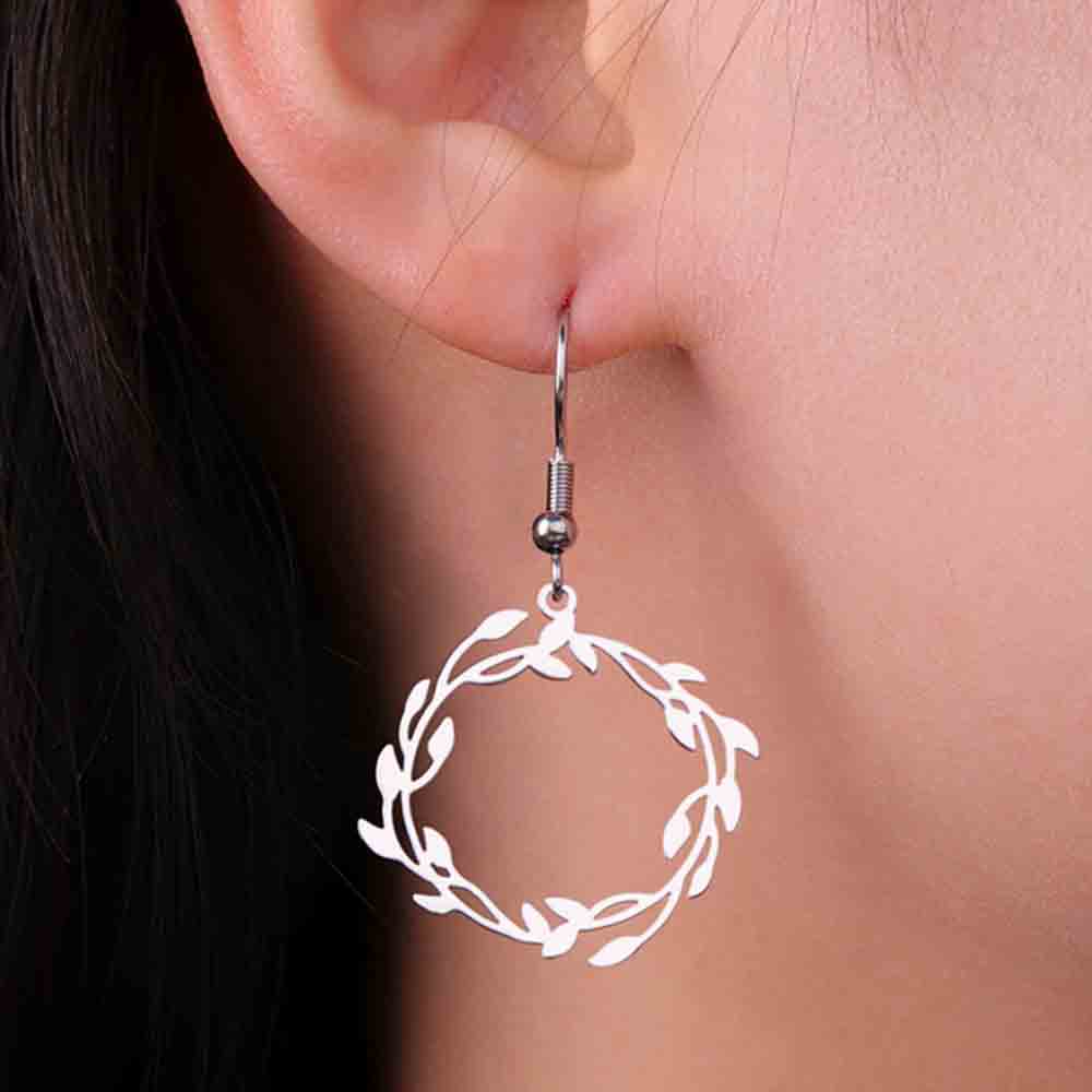 My Shape Olive Leaves Drop Earrings for Women Girls Stainless Steel Round Dangle Earring Jewelry Elegant Wedding Engagement Gift