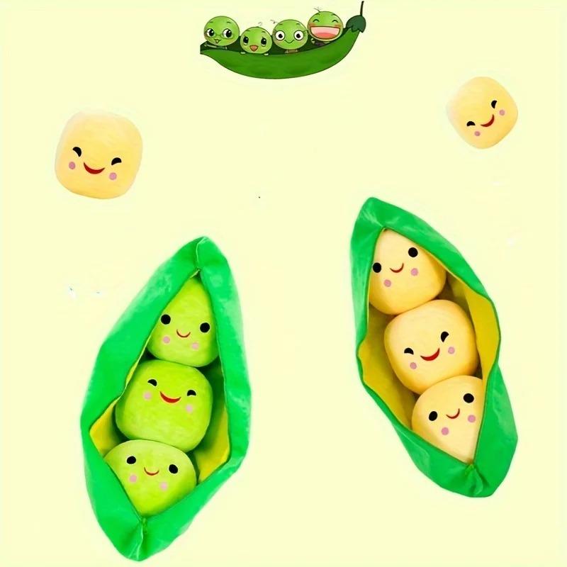 Kawaii Pea Stuffed Plush Plant Toy Cartoon Cute Creative Pea Doll Bean Girl Boy Sleeping Pillow Mat Gift for Girls Festival