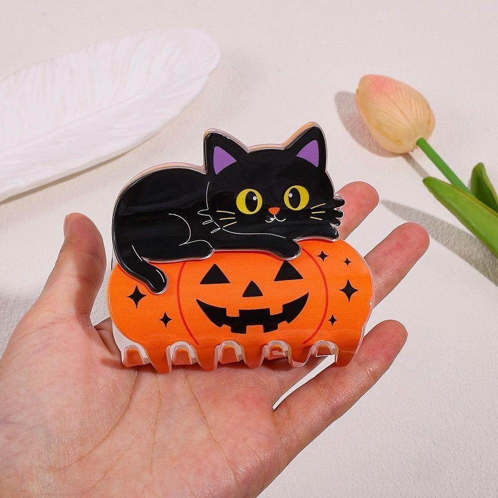 Non Slip Pumpkin Shark Clip Cute Animal Black Cat Hair Claw Halloween Hair Claw Theme Party