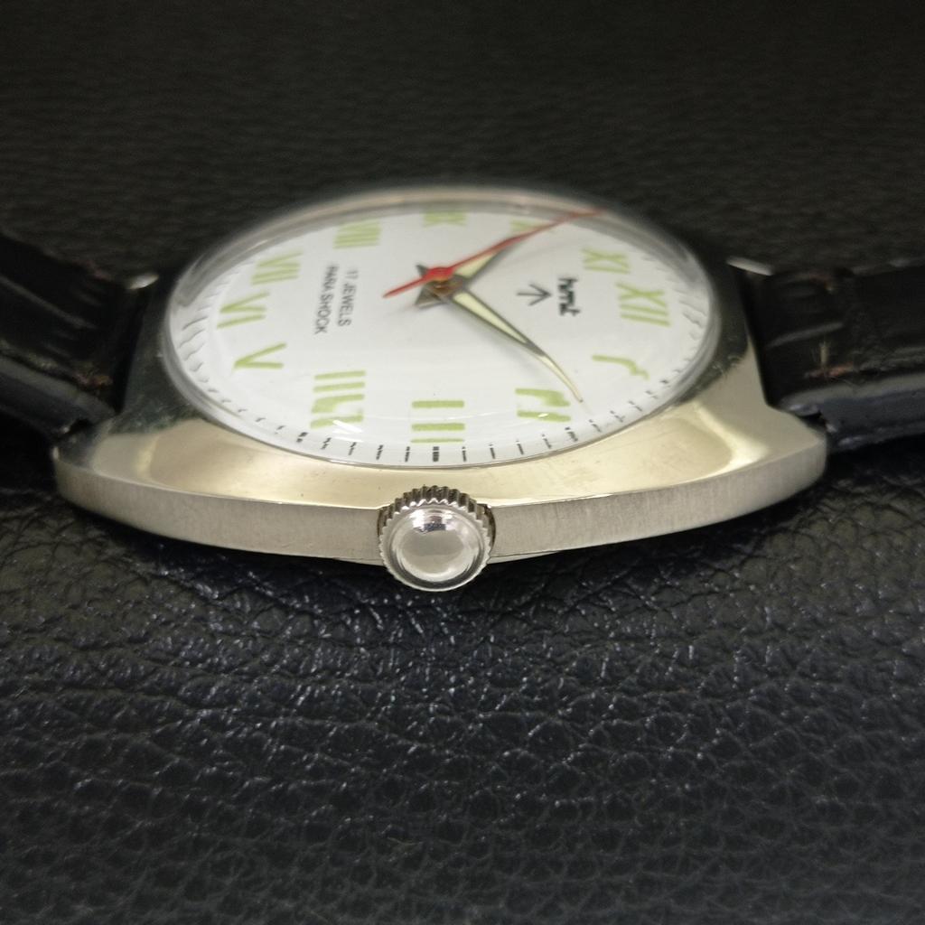 HMT Handaufzug Indische Herren Vintage Römische Ziffern Weißes Zifferblatt Uhr a702844-1