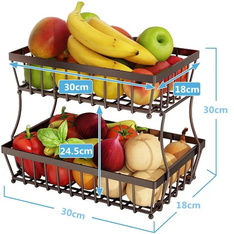 NEW 2-Tier Kitchen Countertop Organizer - Stainless Steel Detachable Fruit Basket for Vegetables, Bread & Pantry Storage