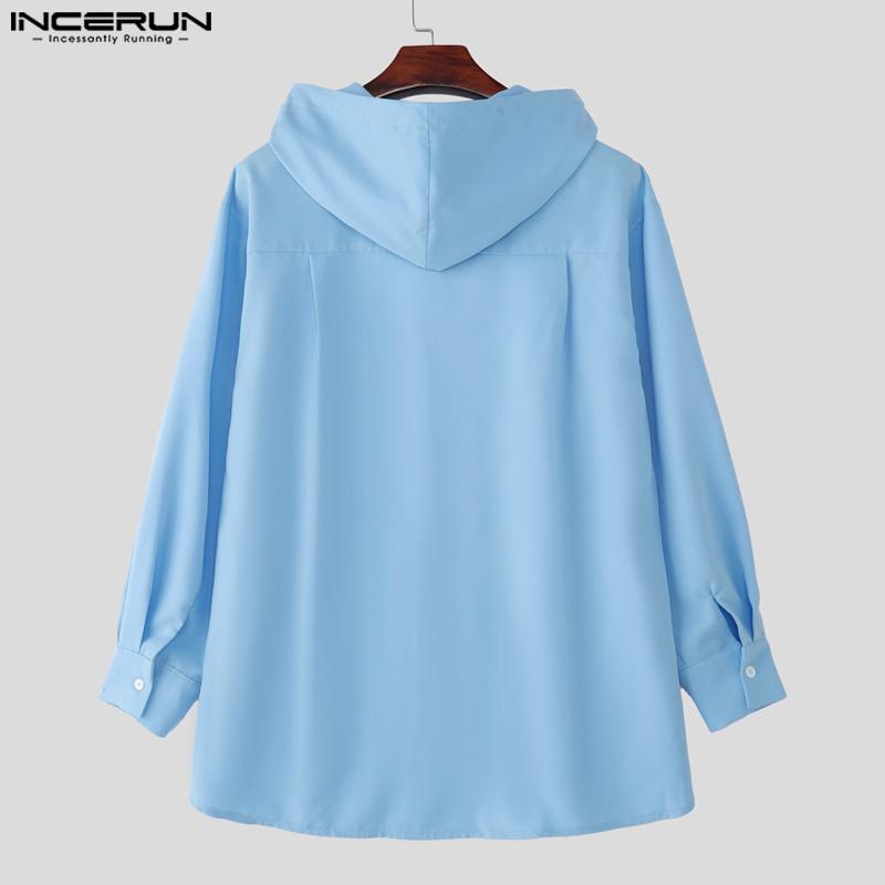 INCERUN Oversized Men Long Sleeve Casual Loose Hooded Shirts Tops