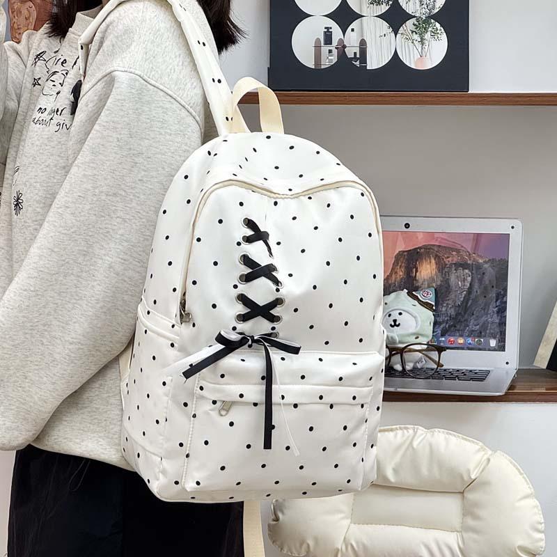 Schoolbag backpack atmosphere new casual bow design polka dot girls backpack high school students large capacity school bag