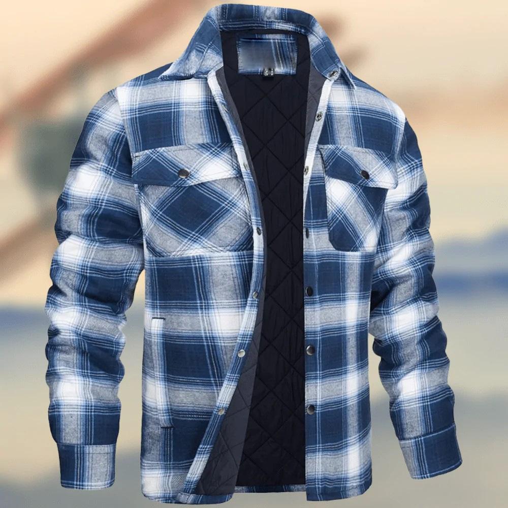 Mens Flannel Shirts Long Sleeve Quilted Lined Jackets Comfortable Button Down Plaid Flannel Jacket Heavyweight Warm Winter Outdoor Casual Coat for Men