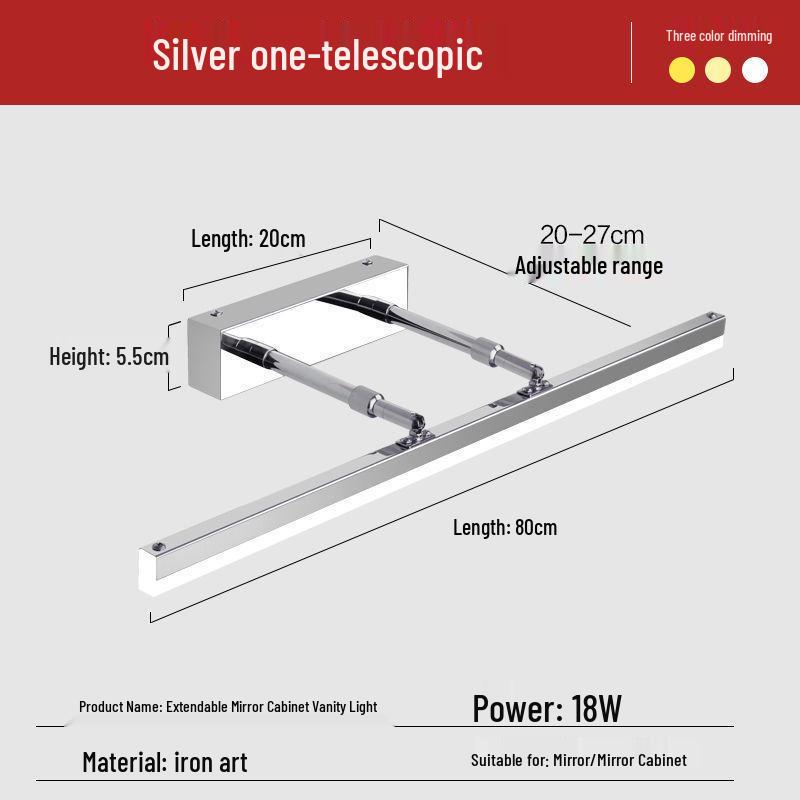 Nordic Minimalist Bathroom LED Telescopic Mirror Cabinet Vanity Light, Three-Color Wall Light for Bathroom.