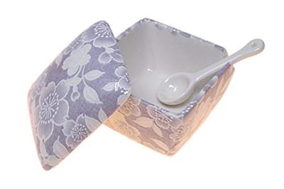 Sakura Yuzen Condiment Made In with Condiment Container with Commercial ACSWEBSHOP Original (Purple) Container, Japan, Ceramic, Spoon, Ichimi, Salt,