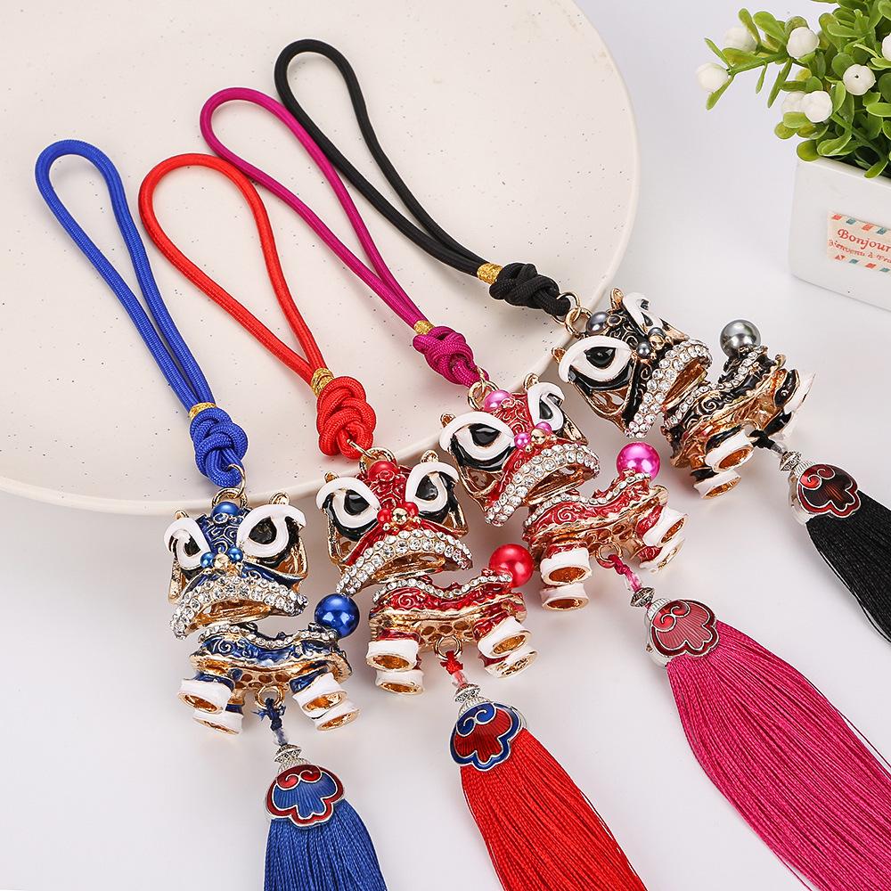 Chinese Knot Lion Dance Car Pendant - Interior Ornament & Safety Charm with Tassel