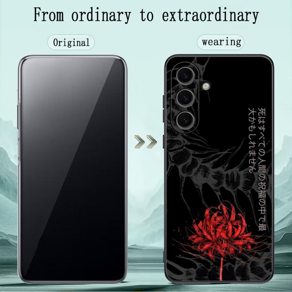 Japan art red spider lily pattern Phone Case For Samsung Galaxy S26 S25 S24 S23 S22 S21 Plus Ultra Note20 Soft Black