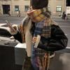2024 Winter New Retro Rainbow Checkered Scarf Women'S Mohair Neck Thickened Warm Student Shawl