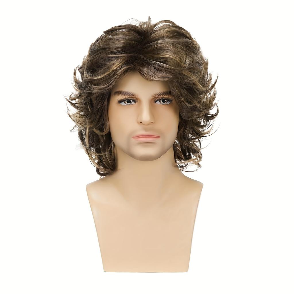 Pánská móda v evropském a americkém stylu Dlouhá kudrnatá syntetická paruka Přírodní vzhled Nadýchaná plná paruka
