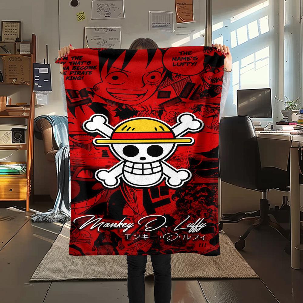 1PC One Piece Straw Hat Pirates Patterned Flannel Blanket Suitable For All Seasons For Home Decor Warmth And Comfort Gifts Holiday Present