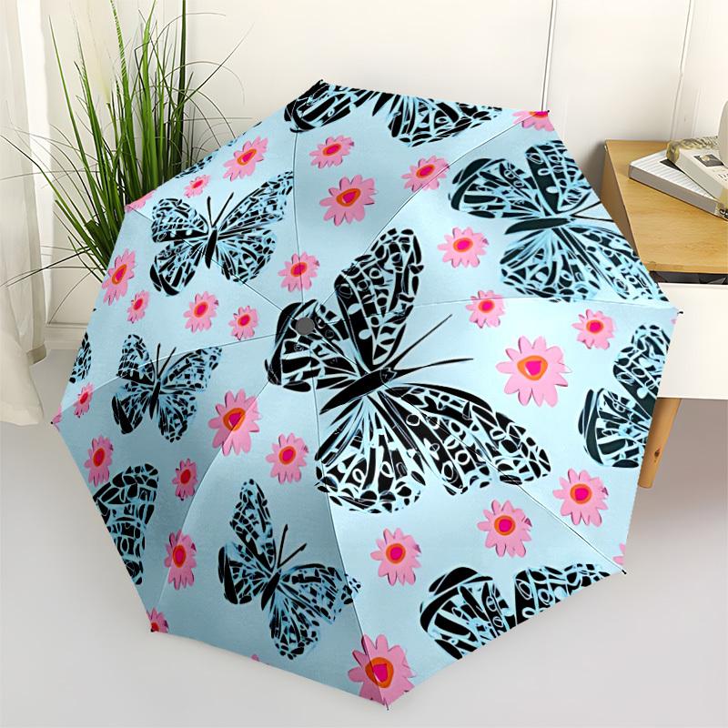 1pc Butterfly Floral Pattern Automatic Folding Umbrella - Portable Collapsible 8-Rib Umbrella for All Seasons yy251119190